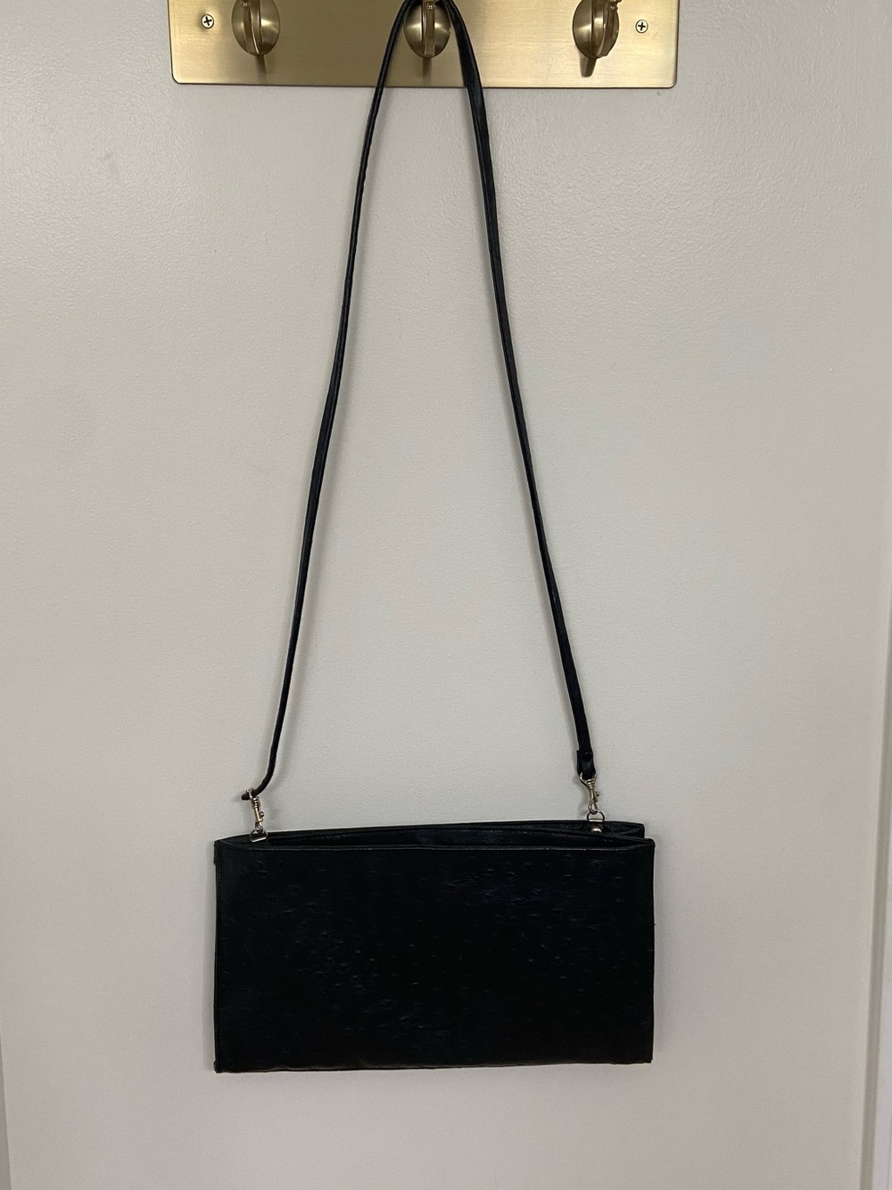 Vintage Breno Black Ostrich Embossed Shoulder Crossbody Bag Purse